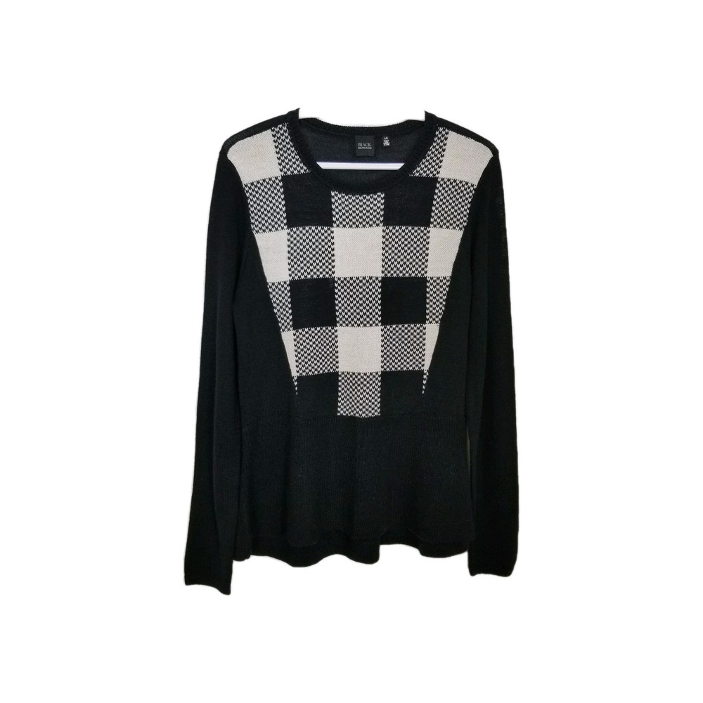 Black Saks Fifth Avenue Wool Blend Sweater Sz L Black White Pullover Classic